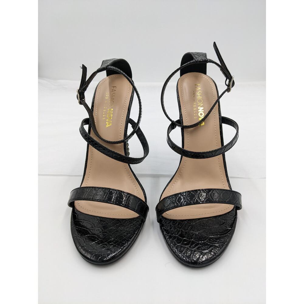 Fashion Nova Adjustable Ankle Strap Open Toe Black Heels Womes Size 7.5